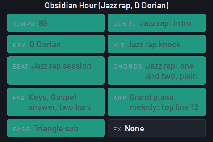 Auto's cards before: Pad, Arp and Bass named at full strength while resting